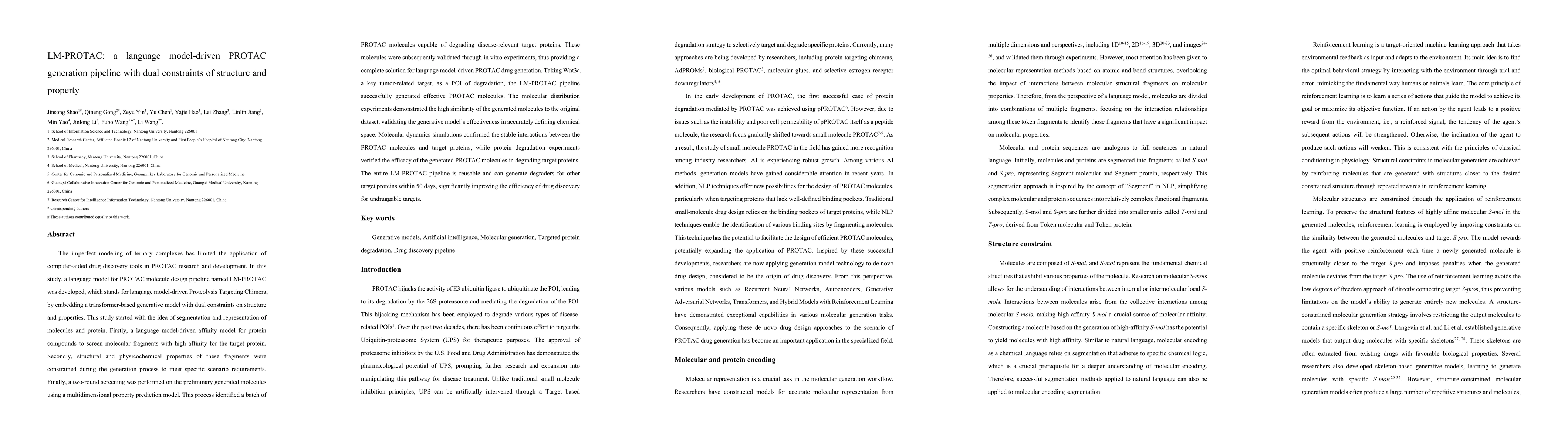 Thumbnail for Language model driven: a PROTAC generation pipeline with dual
  constraints of structure and property
