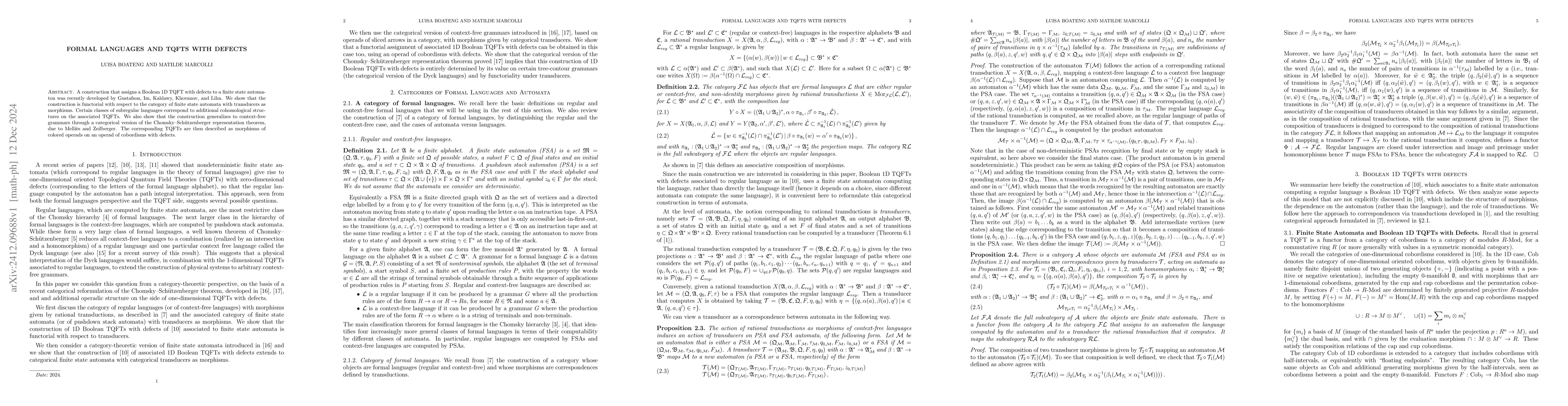 Thumbnail for Formal Languages and TQFTs with Defects