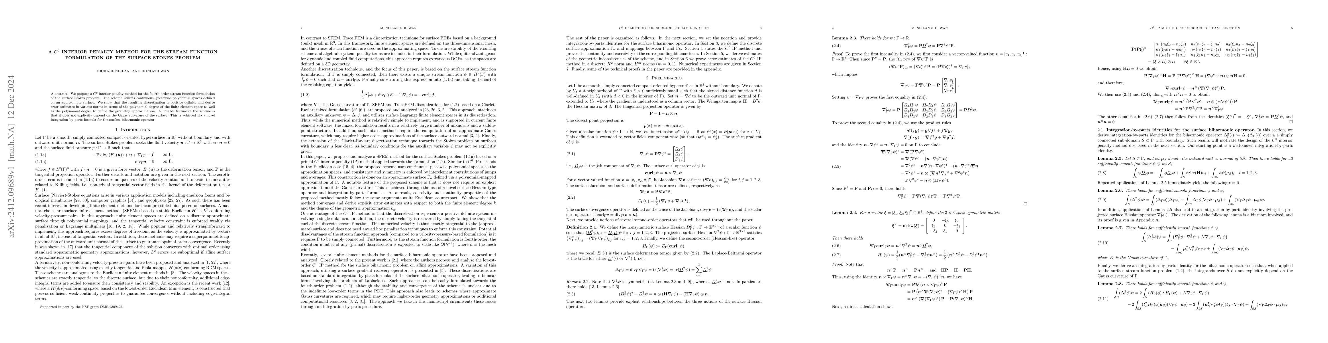 Thumbnail for A $C^0$ interior penalty method for the stream function formulation of
  the surface Stokes problem
