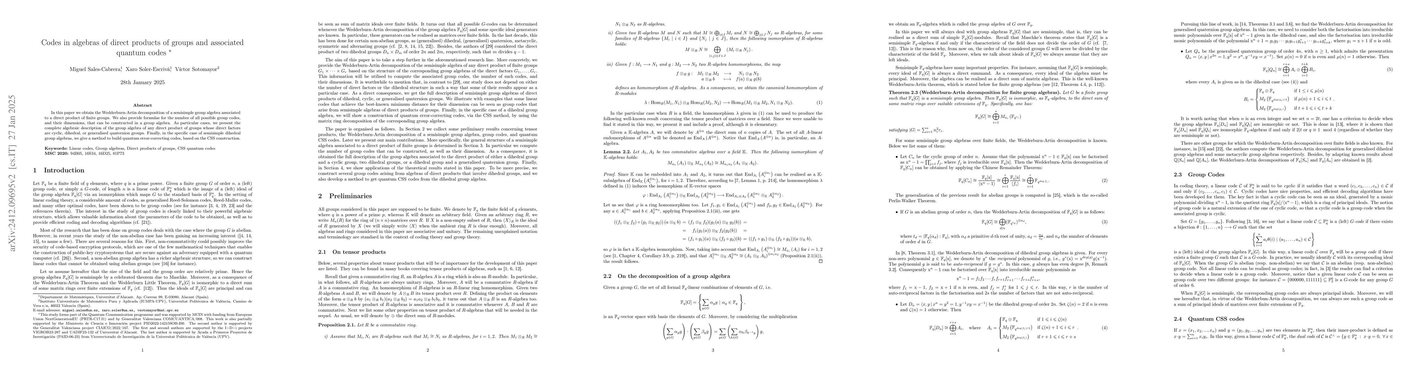 Thumbnail for Codes in algebras of direct products of groups and associated quantum
  codes