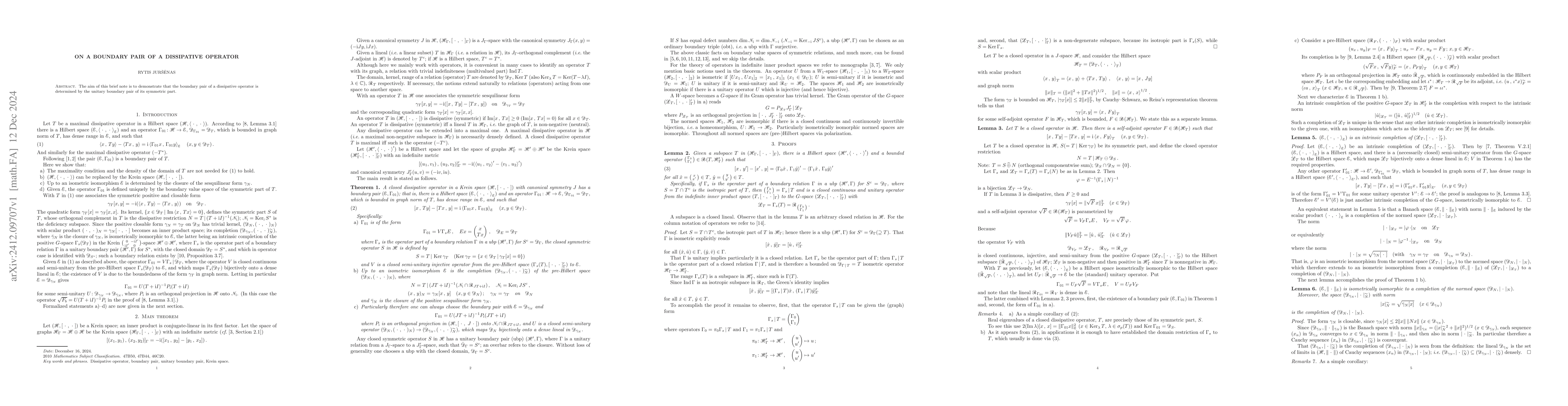 Thumbnail for On a boundary pair of a dissipative operator