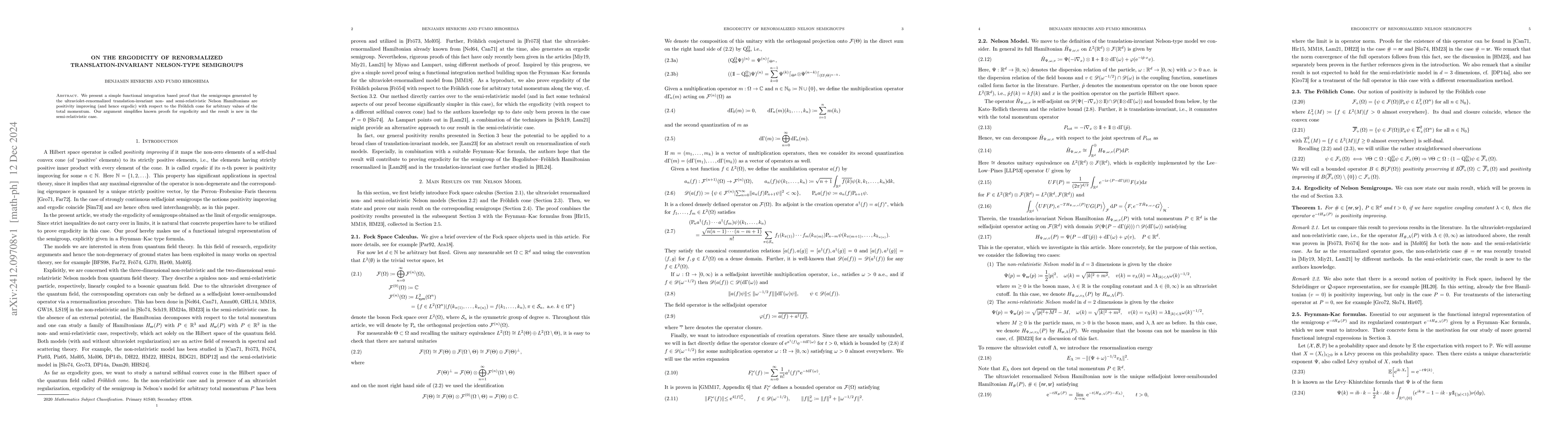 Thumbnail for On the Ergodicity of Renormalized Translation-Invariant Nelson-Type
  Semigroups