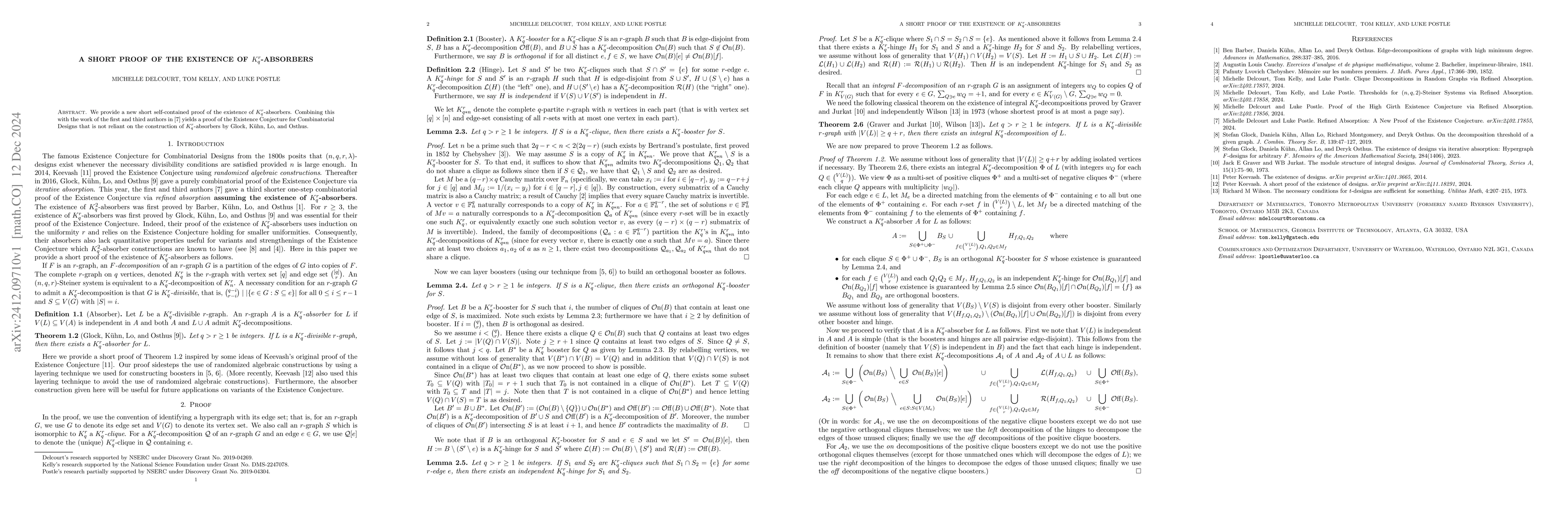Thumbnail for A Short Proof of the Existence of $K_q^r$-absorbers