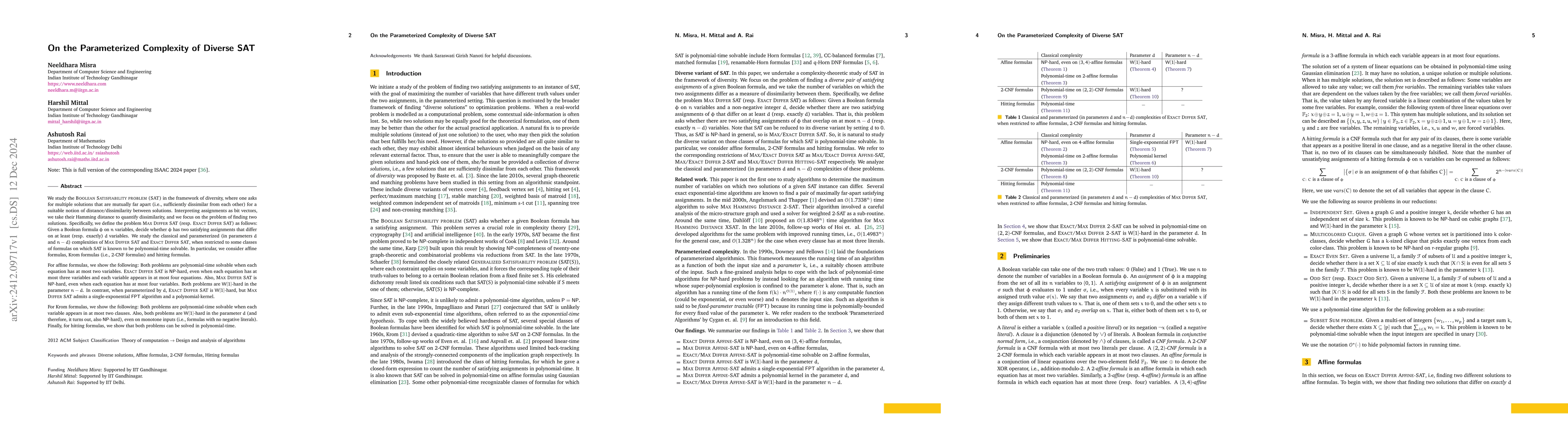 Thumbnail for On the Parameterized Complexity of Diverse SAT