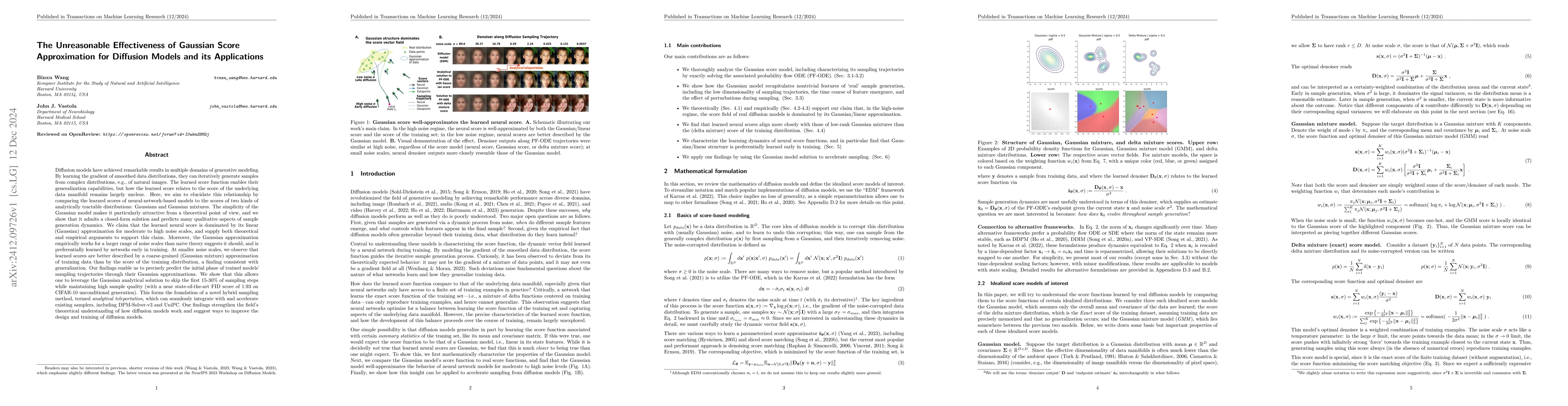 Thumbnail for The Unreasonable Effectiveness of Gaussian Score Approximation for
  Diffusion Models and its Applications