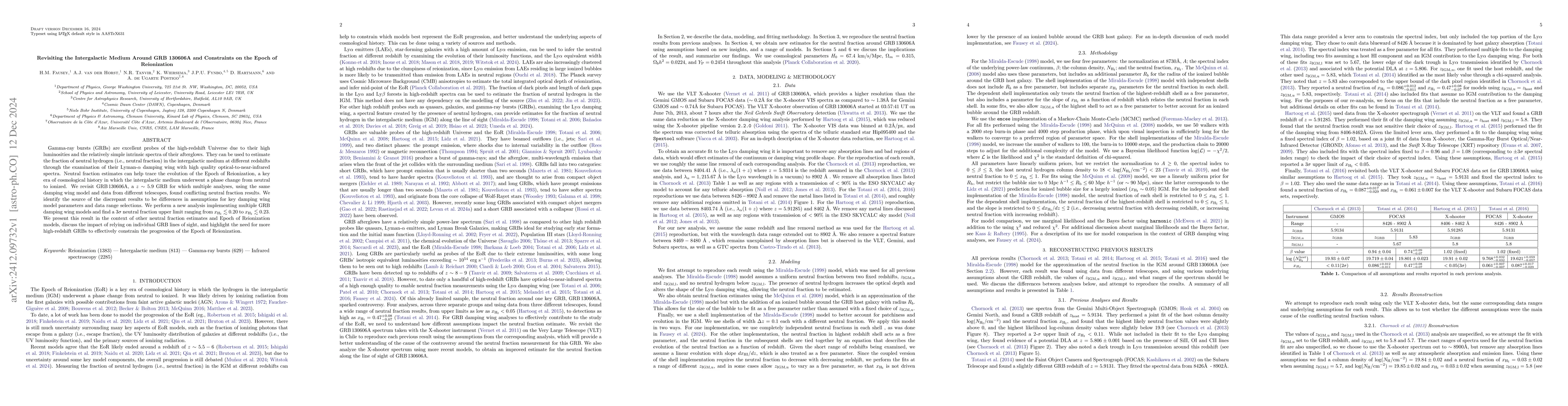Thumbnail for Revisiting the Intergalactic Medium Around GRB 130606A and Constraints
  on the Epoch of Reionization