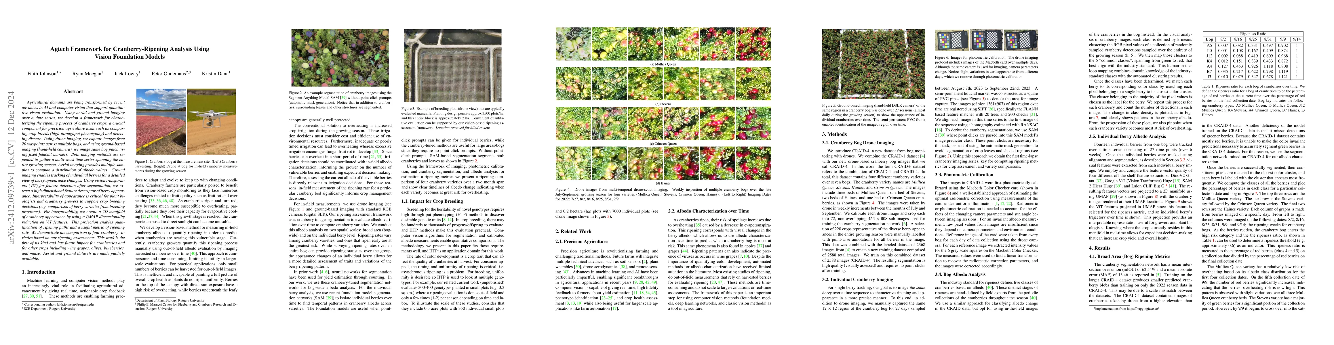 Thumbnail for Agtech Framework for Cranberry-Ripening Analysis Using Vision Foundation
  Models