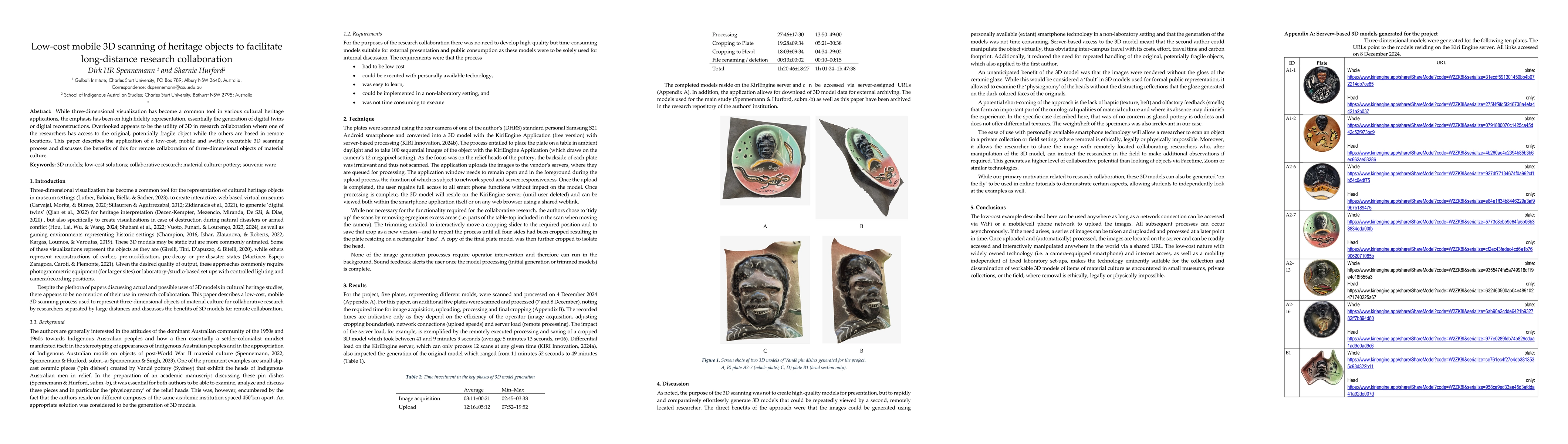 Thumbnail for Low-cost mobile 3D scanning of heritage objects to facilitate
  long-distance research collaboration