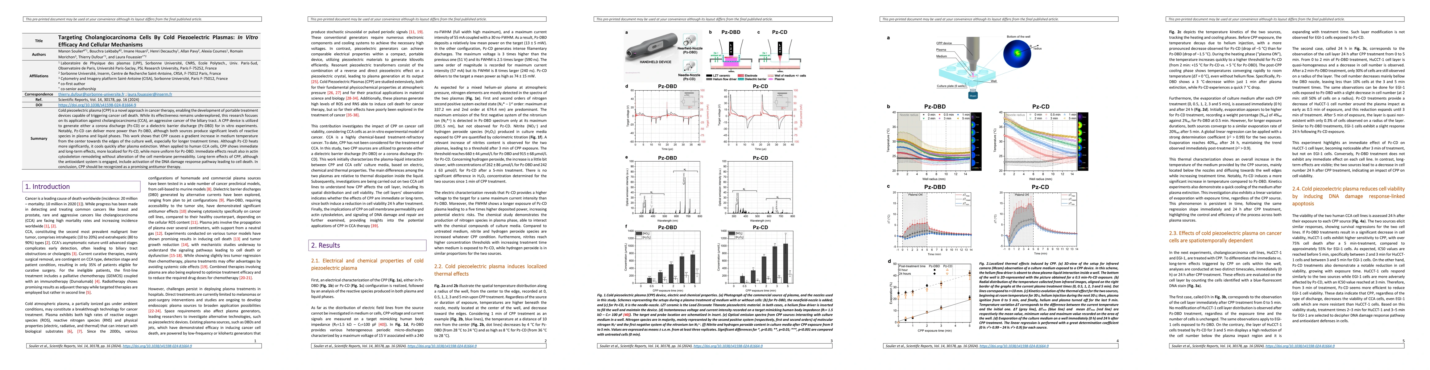 Thumbnail for Targeting Cholangiocarcinoma Cells By Cold Piezoelectric Plasmas: In
  Vitro Efficacy And Cellular Mechanisms