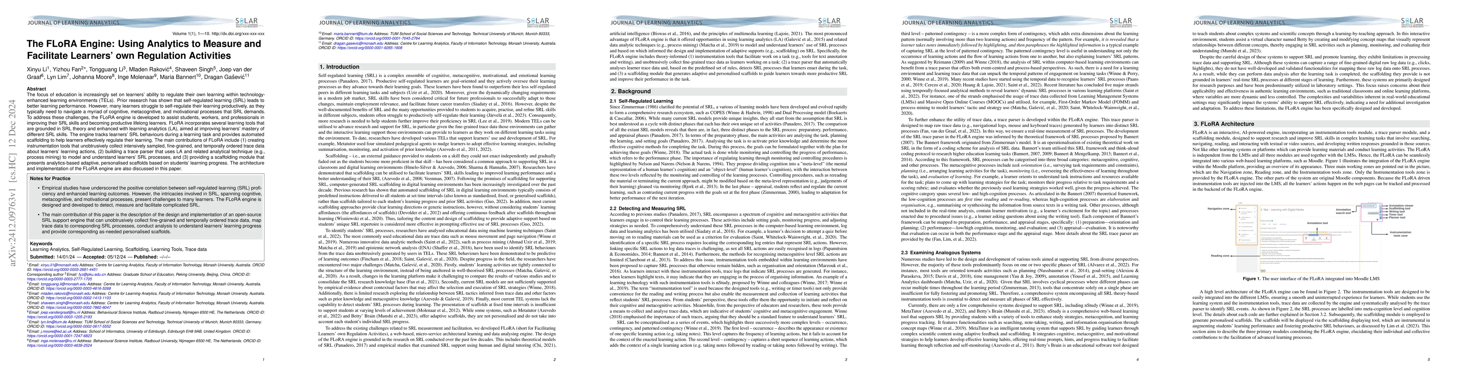 Thumbnail for The FLoRA Engine: Using Analytics to Measure and Facilitate Learners'
  own Regulation Activities