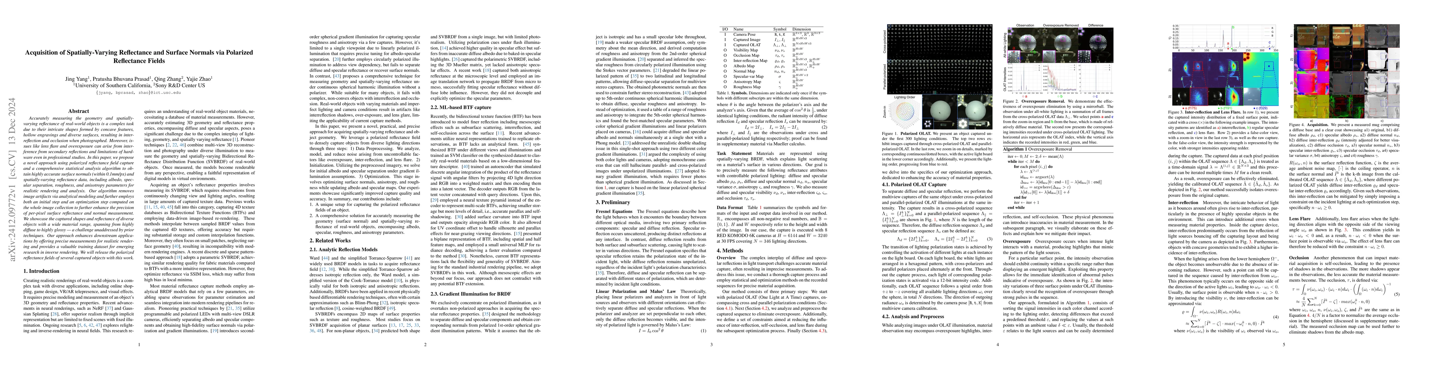 Thumbnail for Acquisition of Spatially-Varying Reflectance and Surface Normals via
  Polarized Reflectance Fields