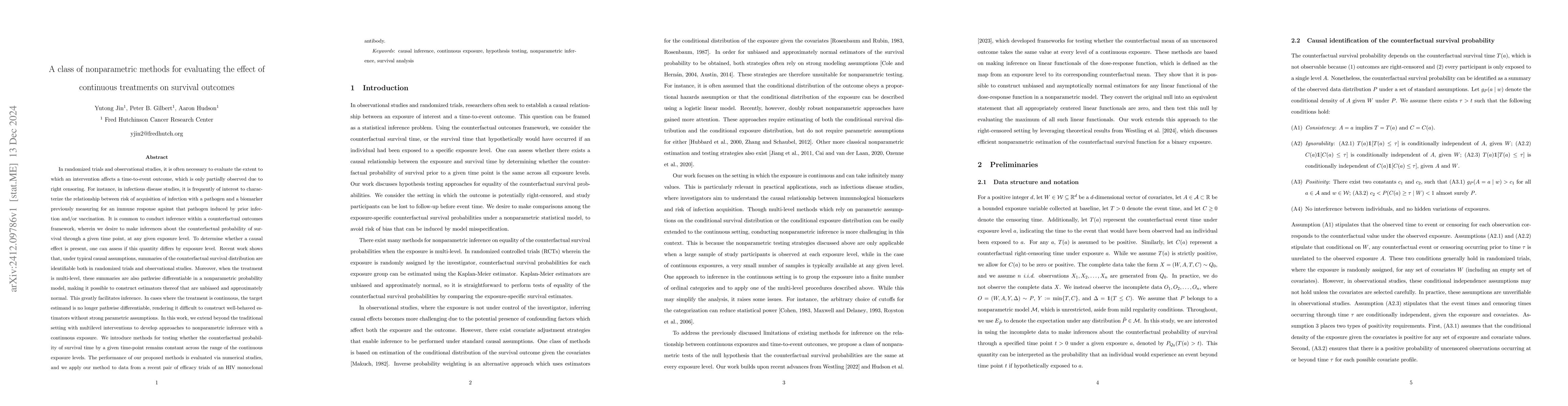 Thumbnail for A class of nonparametric methods for evaluating the effect of continuous
  treatments on survival outcomes