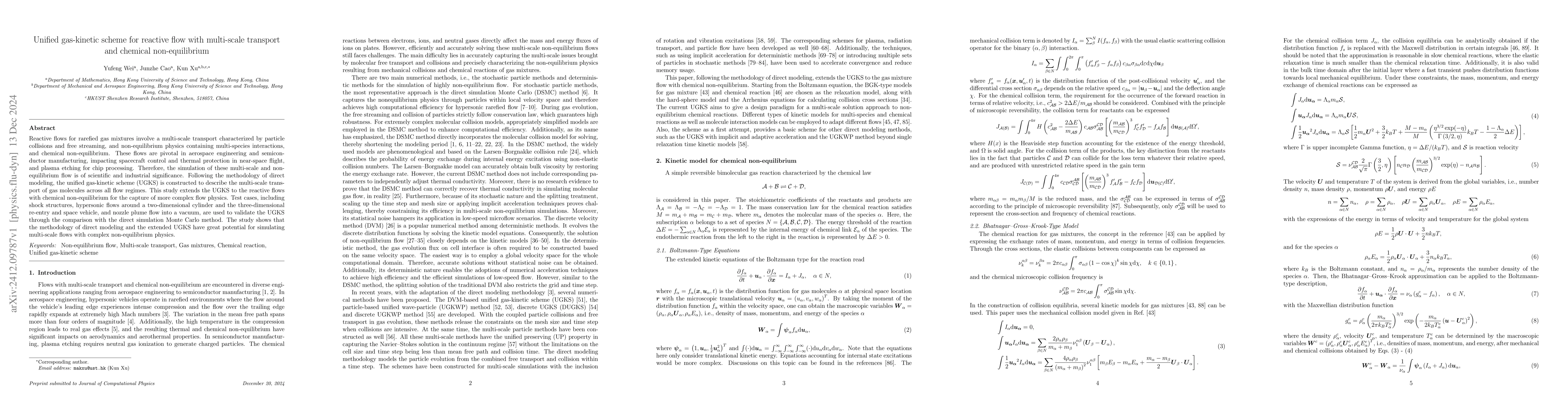 Thumbnail for Unified gas-kinetic scheme for reactive flow with multi-scale transport
  and chemical non-equilibrium