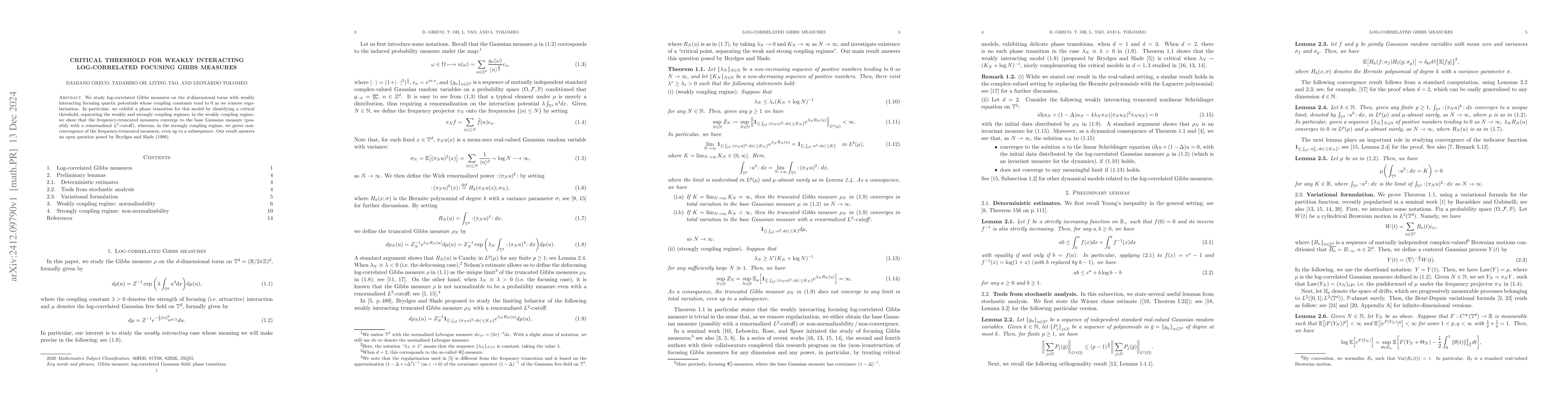 Thumbnail for Critical threshold for weakly interacting log-correlated focusing Gibbs
  measures