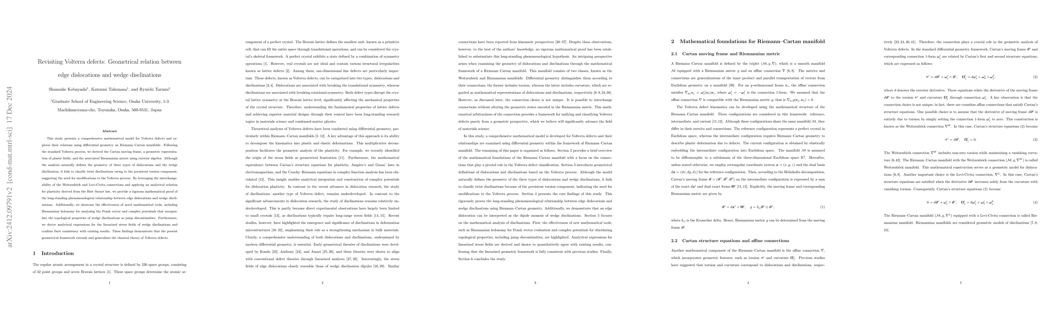 Thumbnail for Revisiting Volterra defects: Geometrical relation between edge
  dislocations and wedge disclinations