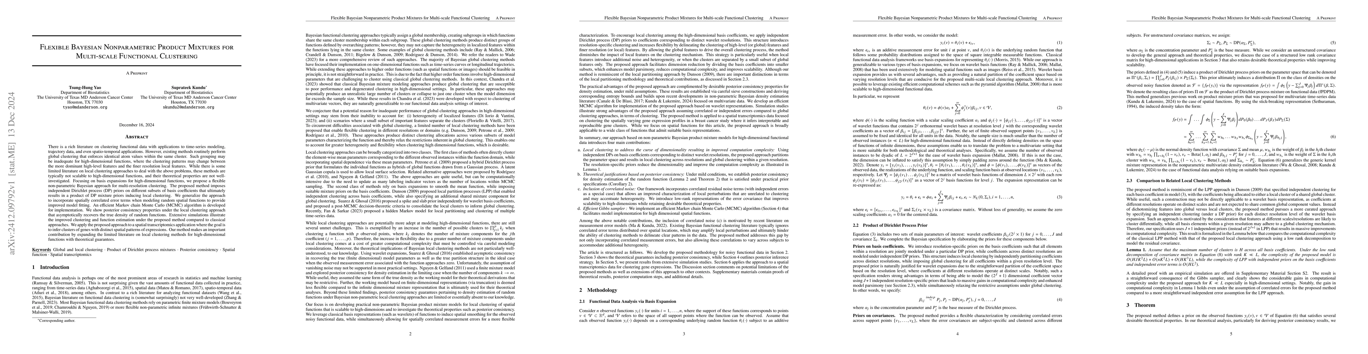 Thumbnail for Flexible Bayesian Nonparametric Product Mixtures for Multi-scale
  Functional Clustering