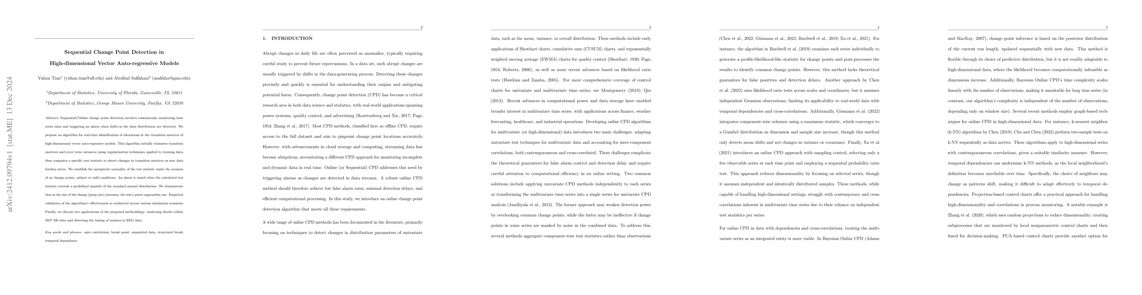 Thumbnail for Sequential Change Point Detection in High-dimensional Vector
  Auto-regressive Models