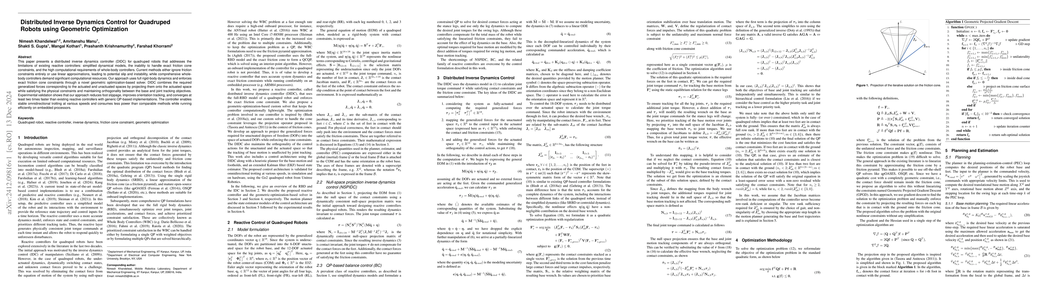 Thumbnail for Distributed Inverse Dynamics Control for Quadruped Robots using
  Geometric Optimization