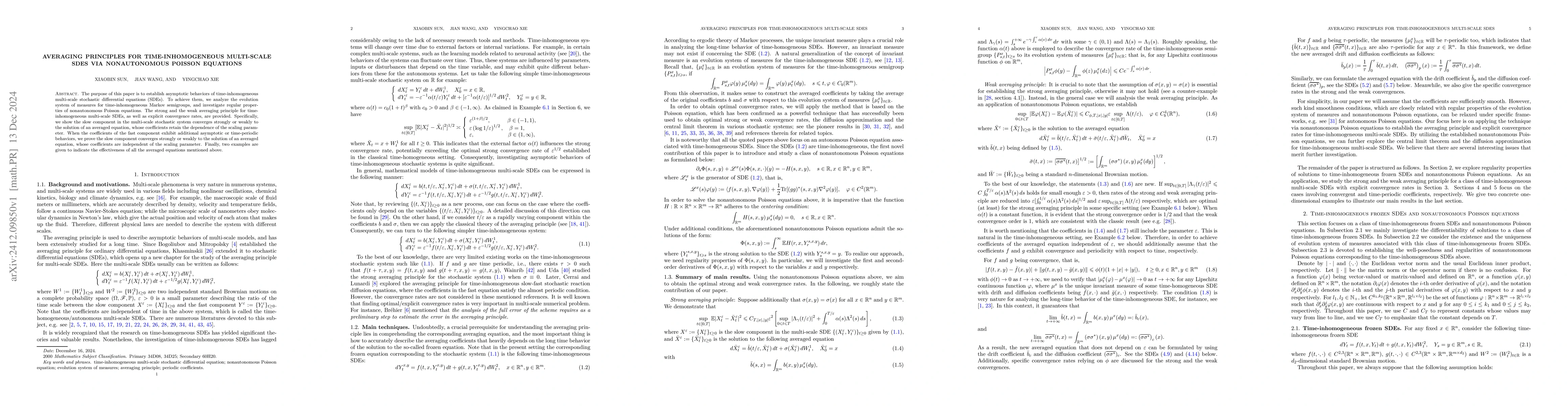 Thumbnail for Averaging principles for time-inhomogeneous multi-scale SDEs via
  nonautonomous Poisson equations
