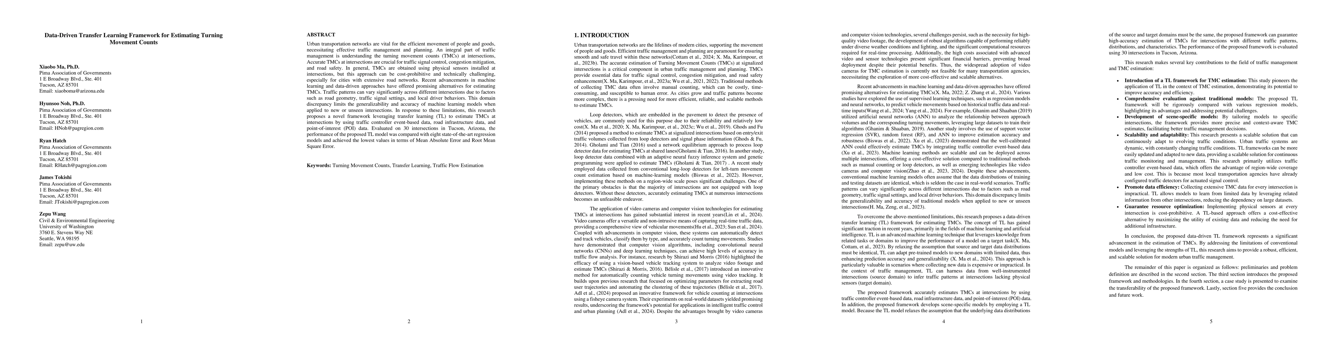 Thumbnail for Data-Driven Transfer Learning Framework for Estimating Turning Movement
  Counts