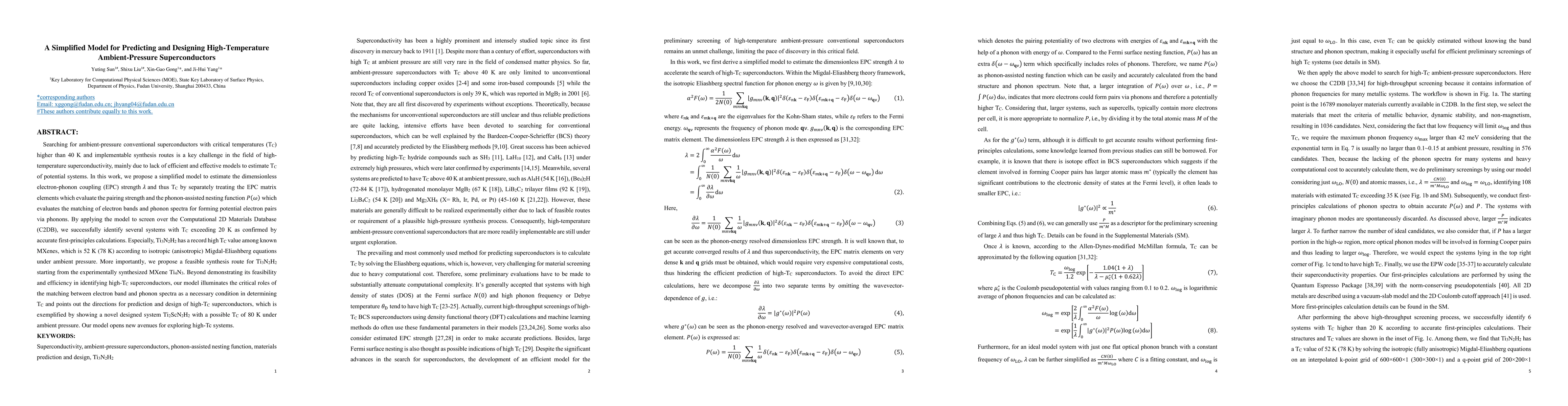 Thumbnail for A Simplified Model for Predicting and Designing High-Temperature
  Ambient-Pressure Superconductors