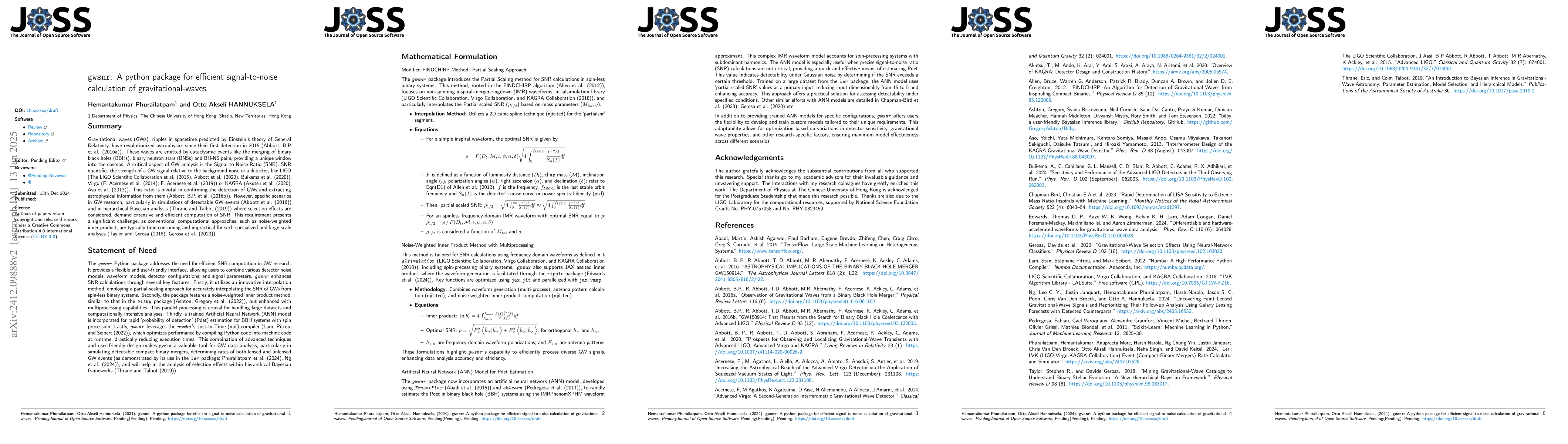Thumbnail for gwsnr: A Python Package for Efficient SNR Calculation of GWs