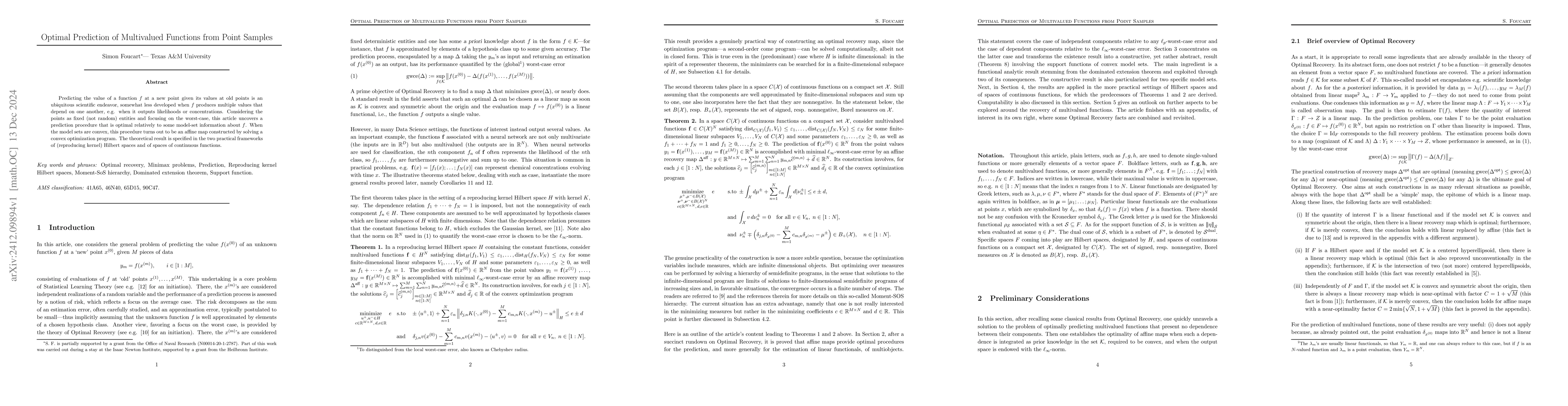 Thumbnail for Optimal Prediction of Multivalued Functions from Point Samples