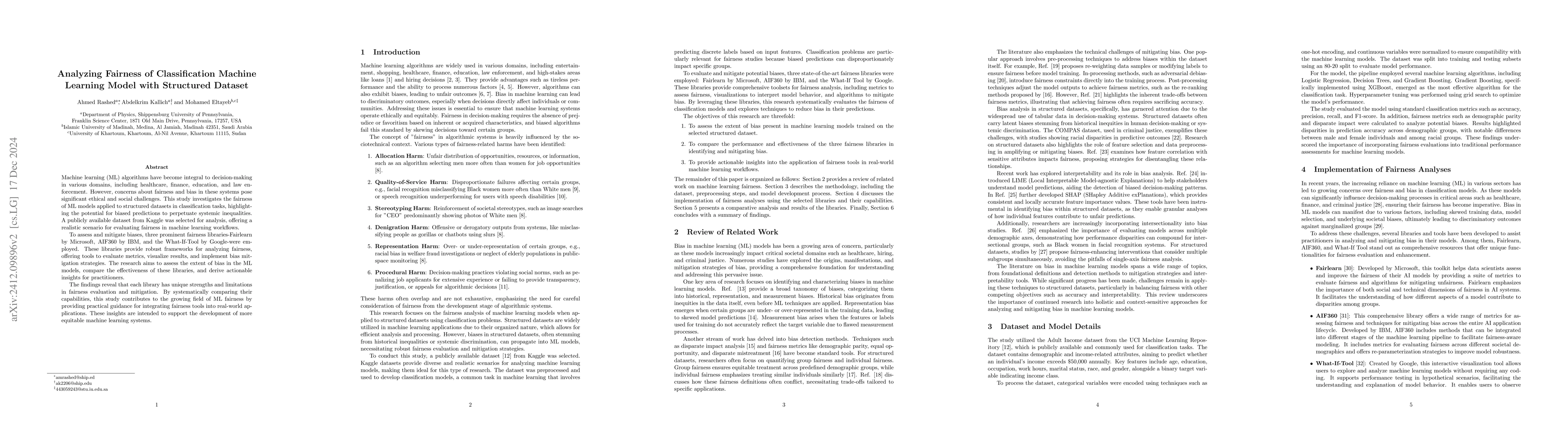 Thumbnail for Analyzing Fairness of Classification Machine Learning Model with
  Structured Dataset