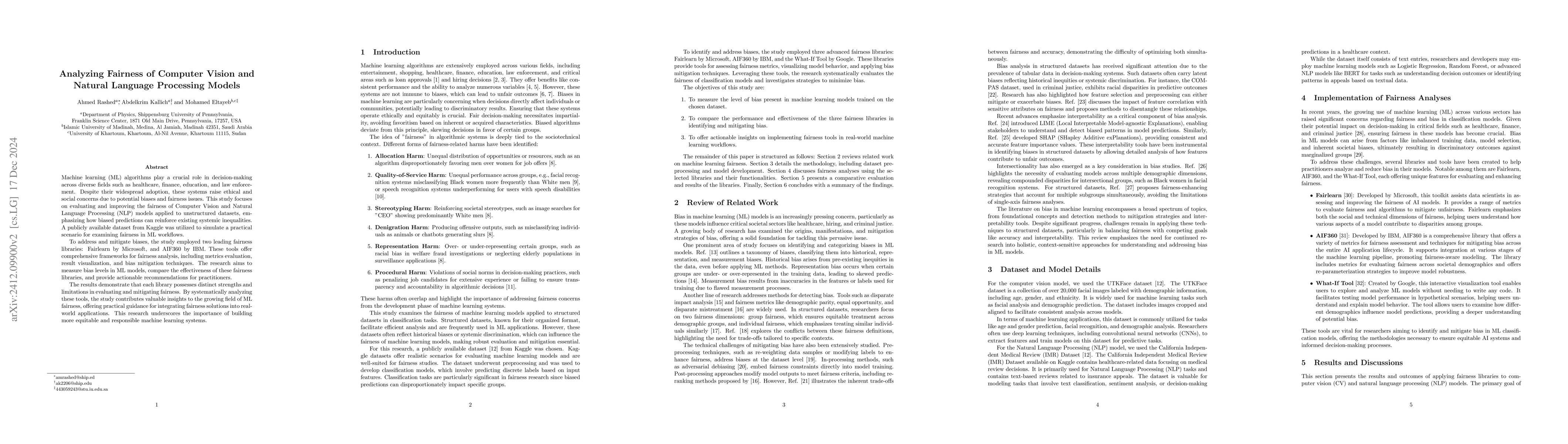 Thumbnail for Analyzing Fairness of Computer Vision and Natural Language Processing
  Models