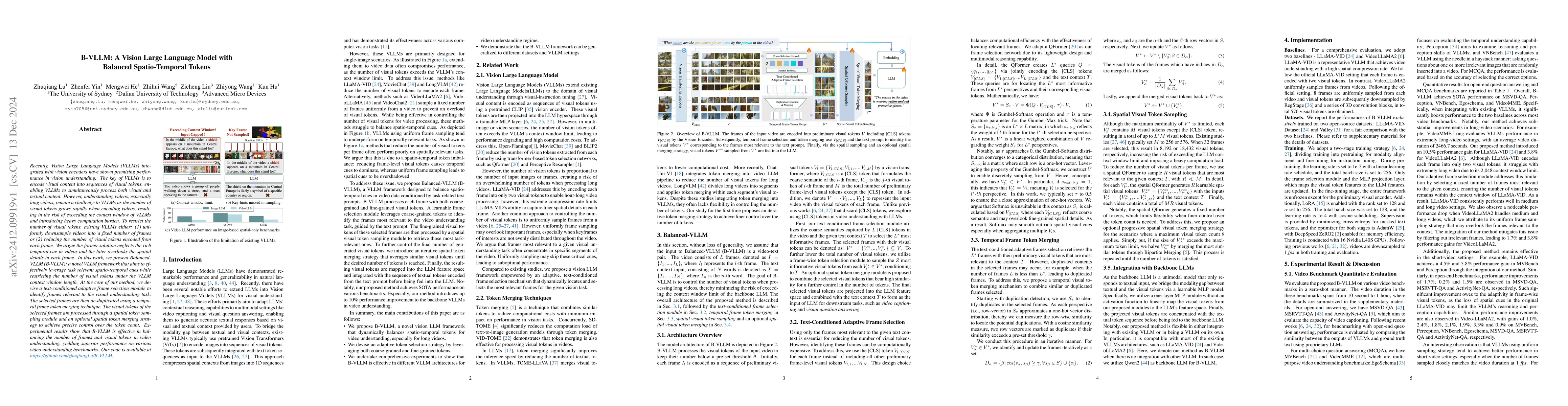 Thumbnail for B-VLLM: A Vision Large Language Model with Balanced Spatio-Temporal
  Tokens