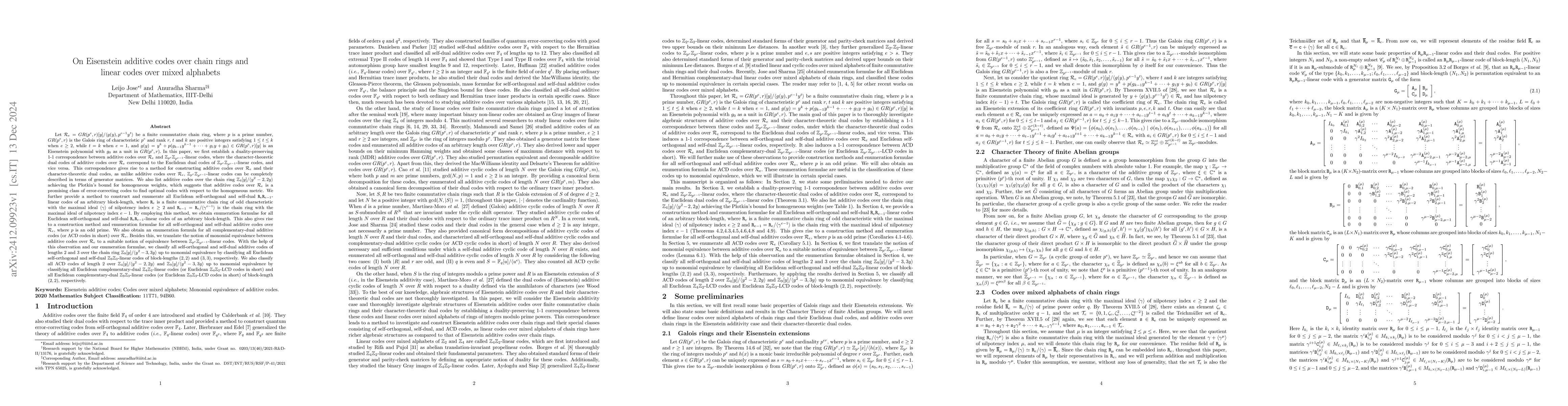 Thumbnail for On Eisenstein additive codes over chain rings and linear codes over
  mixed alphabets