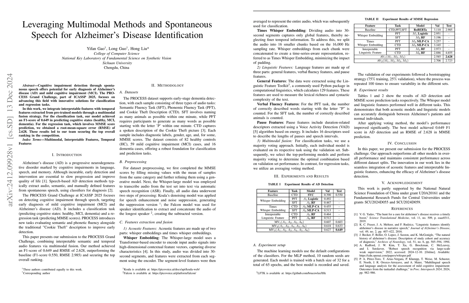 Thumbnail for Leveraging Multimodal Methods and Spontaneous Speech for Alzheimer's
  Disease Identification