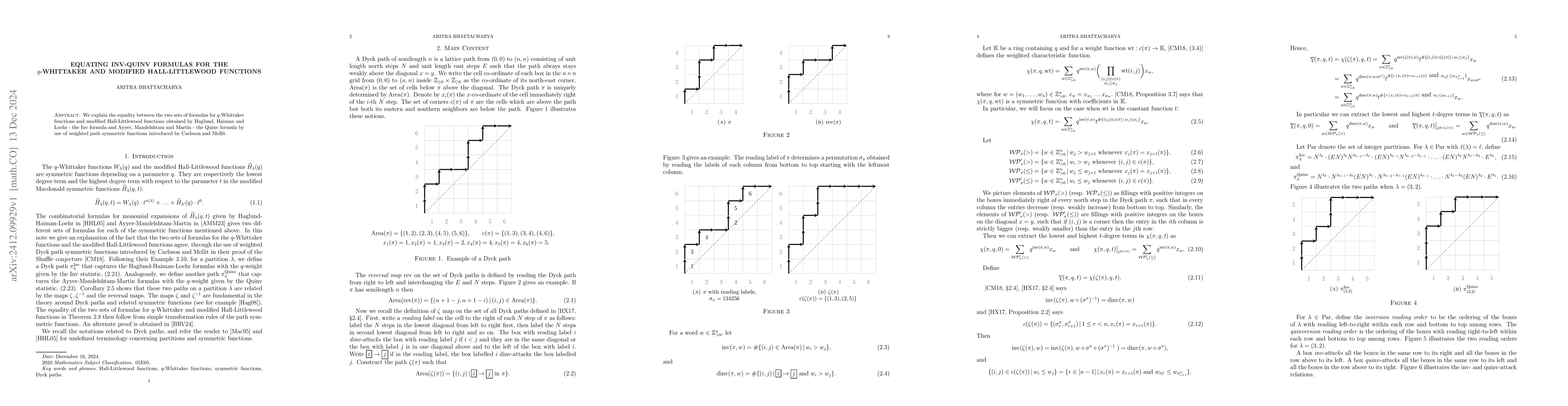 Thumbnail for Equating Inv-Quinv formulas for the $q$-Whittaker and modified
  Hall-Littlewood functions