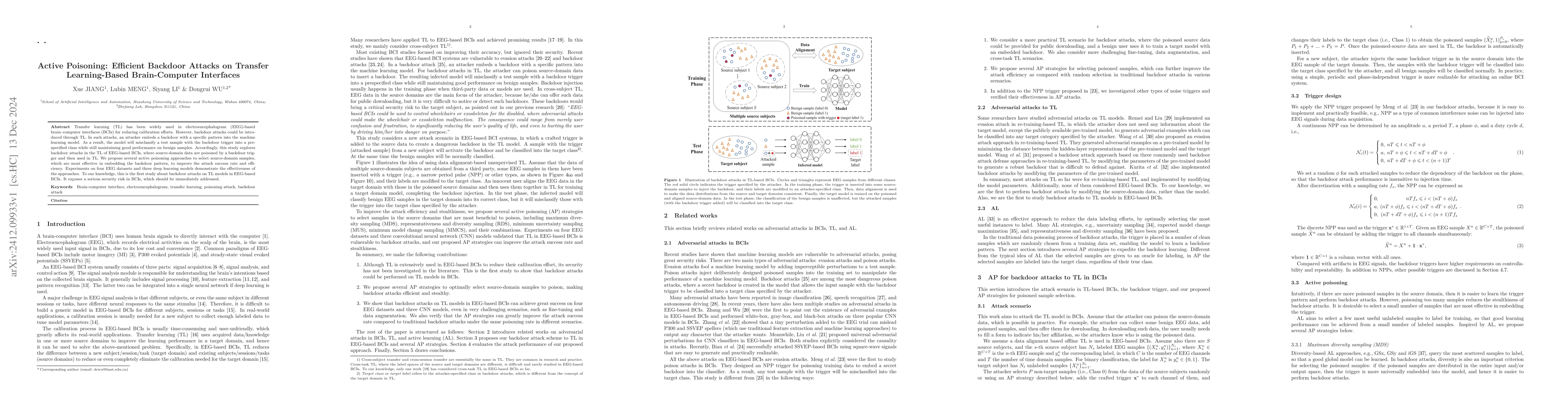 Thumbnail for Active Poisoning: Efficient Backdoor Attacks on Transfer Learning-Based
  Brain-Computer Interfaces