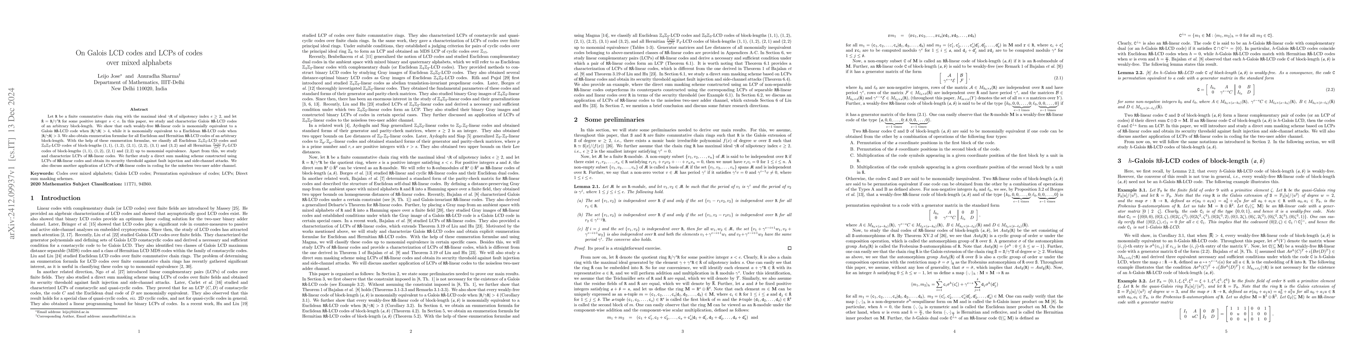 Thumbnail for On Galois LCD codes and LCPs of codes over mixed alphabets