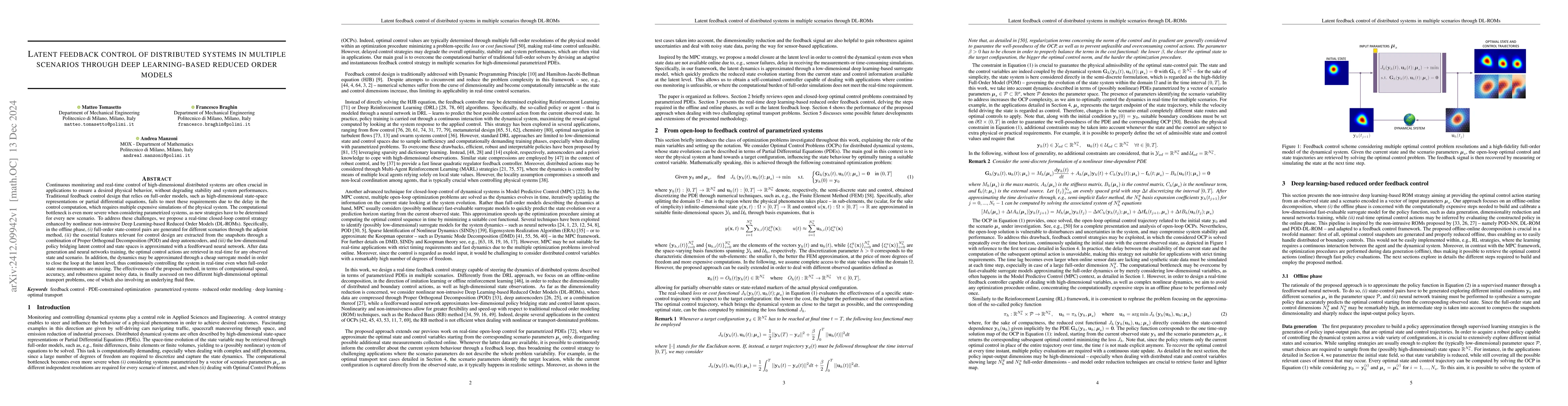 Thumbnail for Latent feedback control of distributed systems in multiple scenarios
  through deep learning-based reduced order models