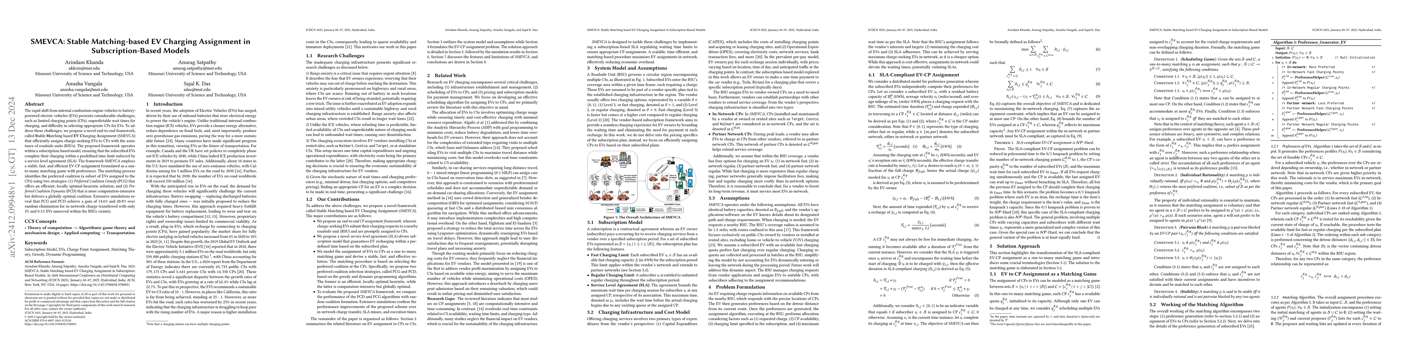Thumbnail for SMEVCA: Stable Matching-based EV Charging Assignment in
  Subscription-Based Models