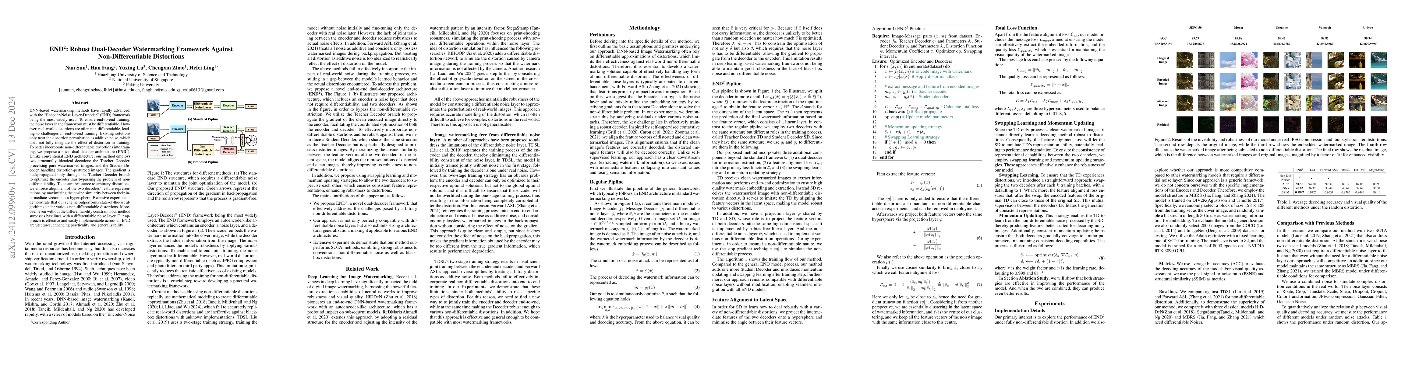 Thumbnail for END$^2$: Robust Dual-Decoder Watermarking Framework Against
  Non-Differentiable Distortions