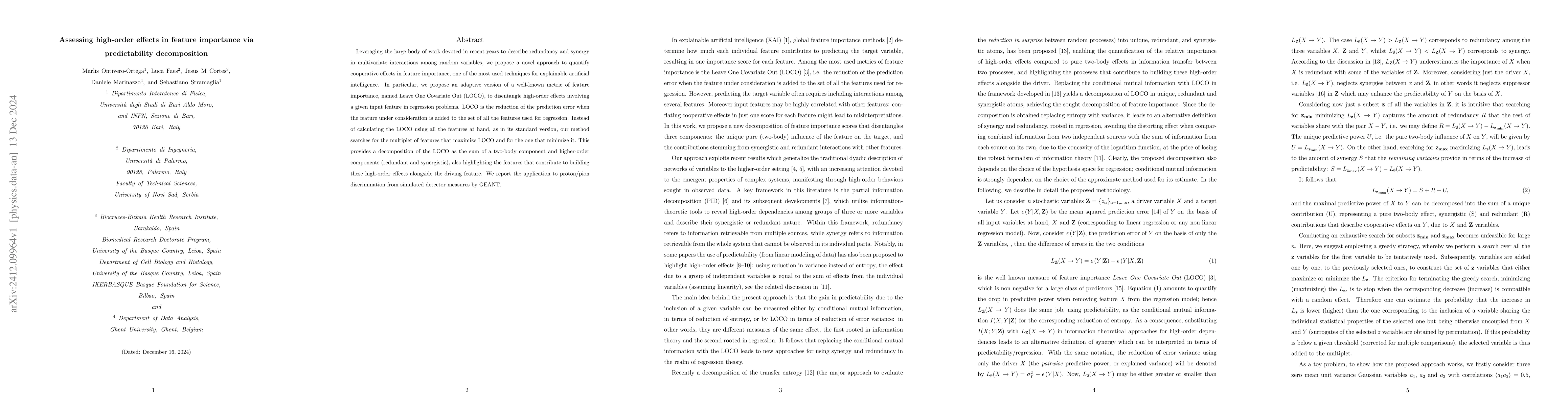 Thumbnail for Assessing high-order effects in feature importance via predictability
  decomposition