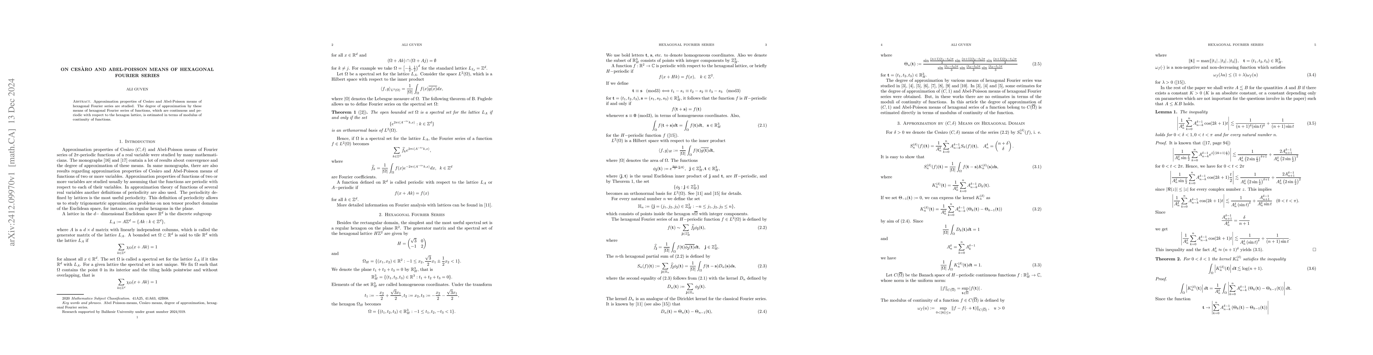 Thumbnail for On Cesàro and Abel-Poisson Means of Hexagonal Fourier Series