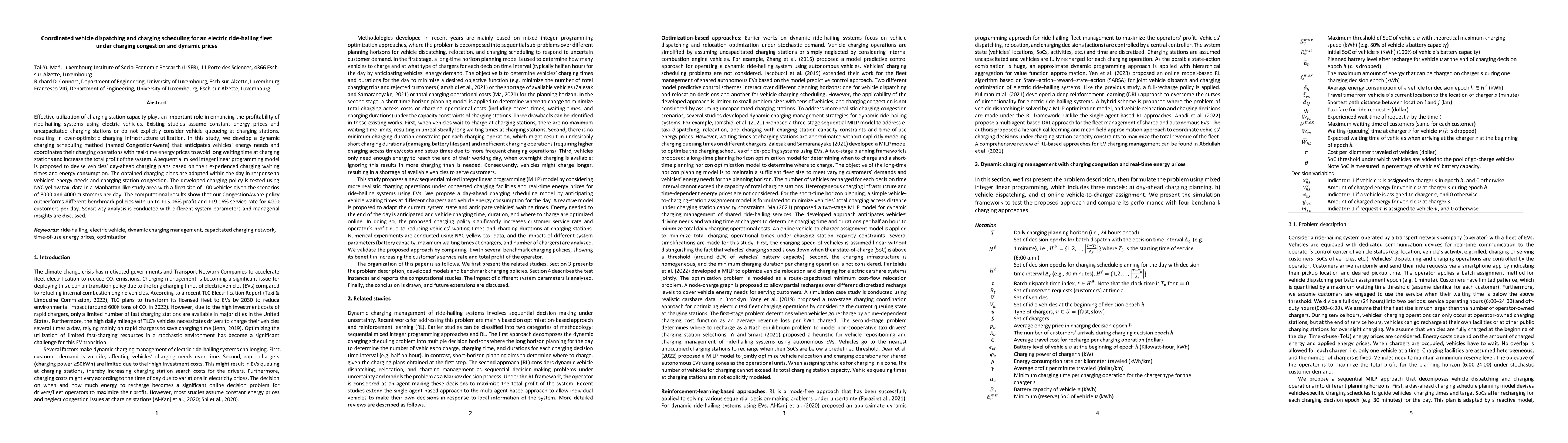 Thumbnail for Coordinated vehicle dispatching and charging scheduling for an electric
  ride-hailing fleet under charging congestion and dynamic prices