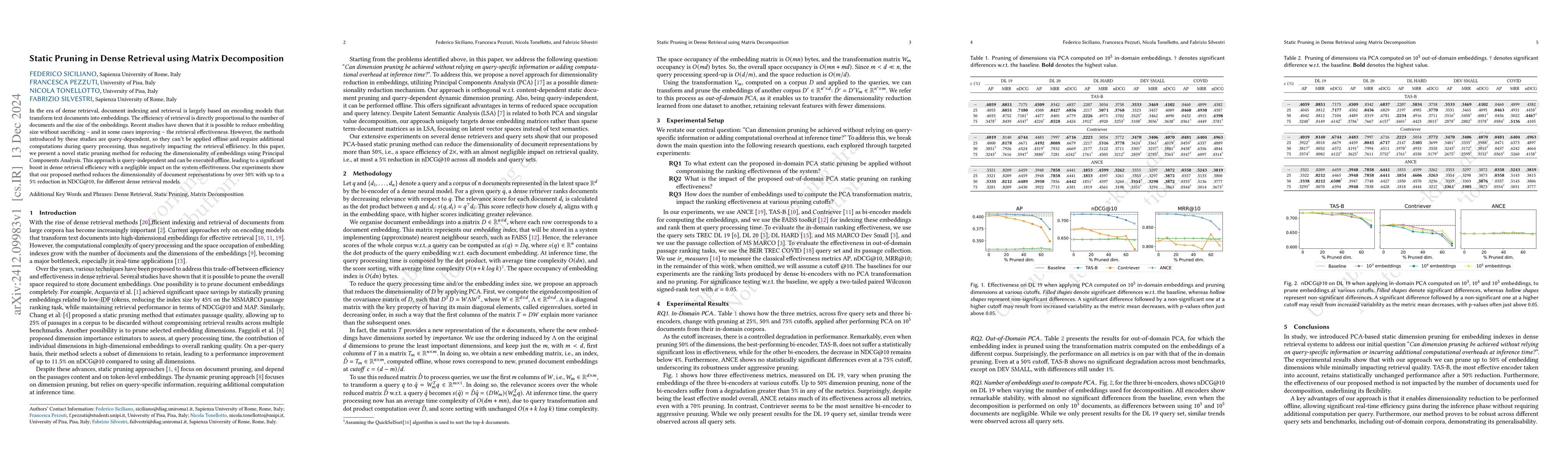 Thumbnail for Static Pruning in Dense Retrieval using Matrix Decomposition