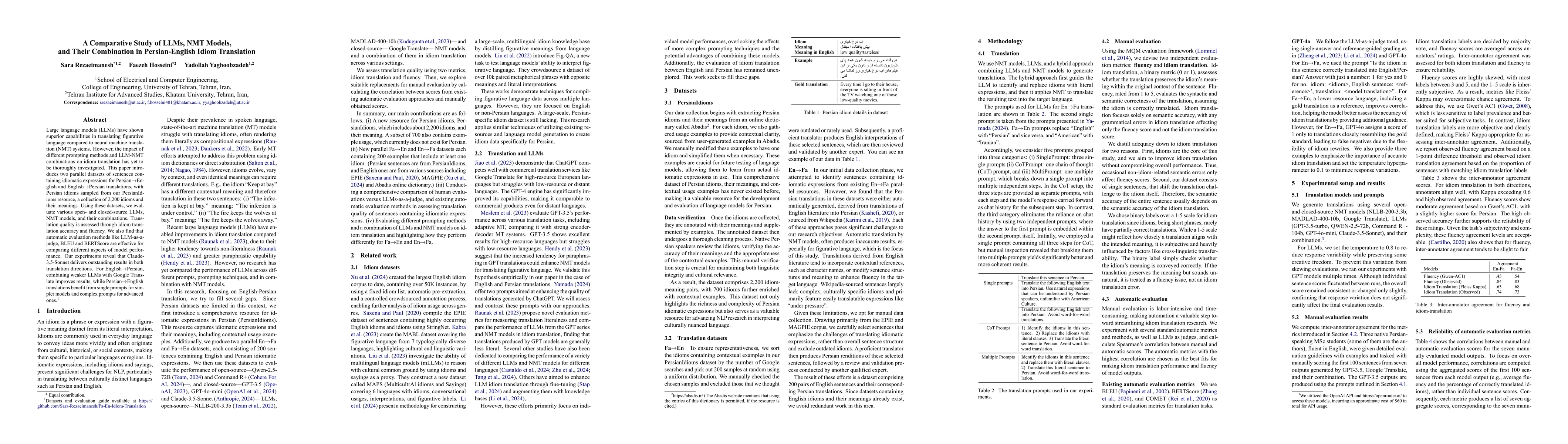 Thumbnail for A Comparative Study of LLMs, NMT Models, and Their Combination in
  Persian-English Idiom Translation