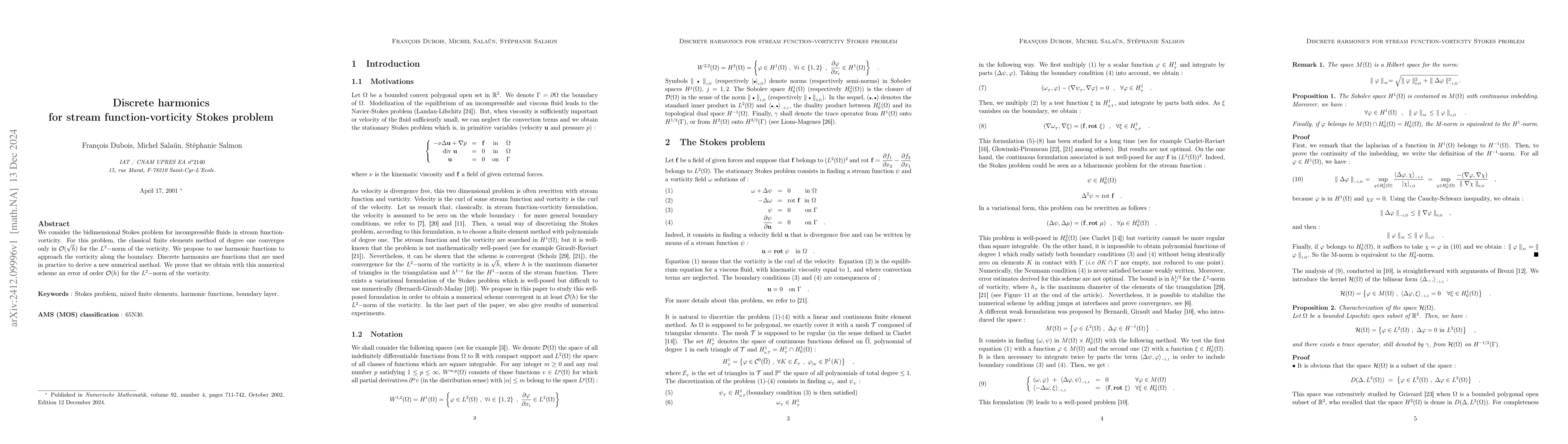 Thumbnail for Discrete harmonics for stream function-vorticity Stokes problem
