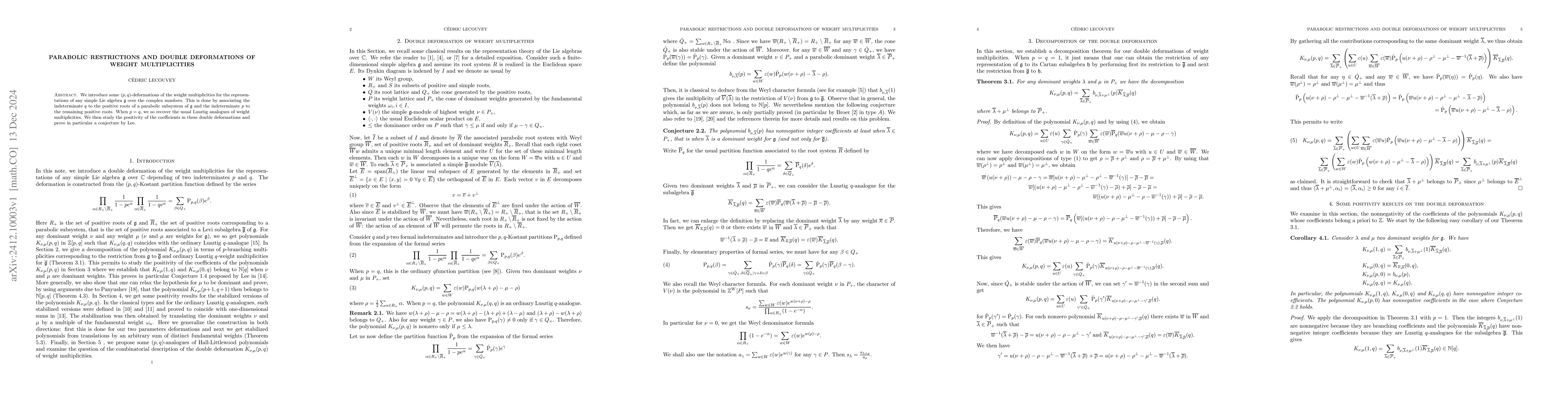 Thumbnail for Parabolic restrictions and double deformations of weight multiplicities
