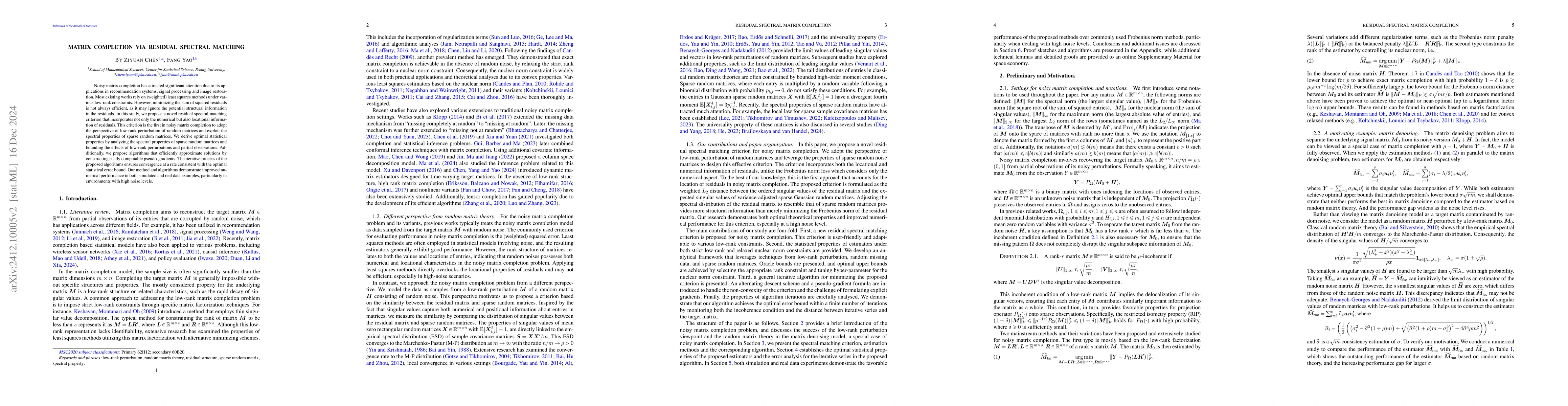 Thumbnail for Matrix Completion via Residual Spectral Matching