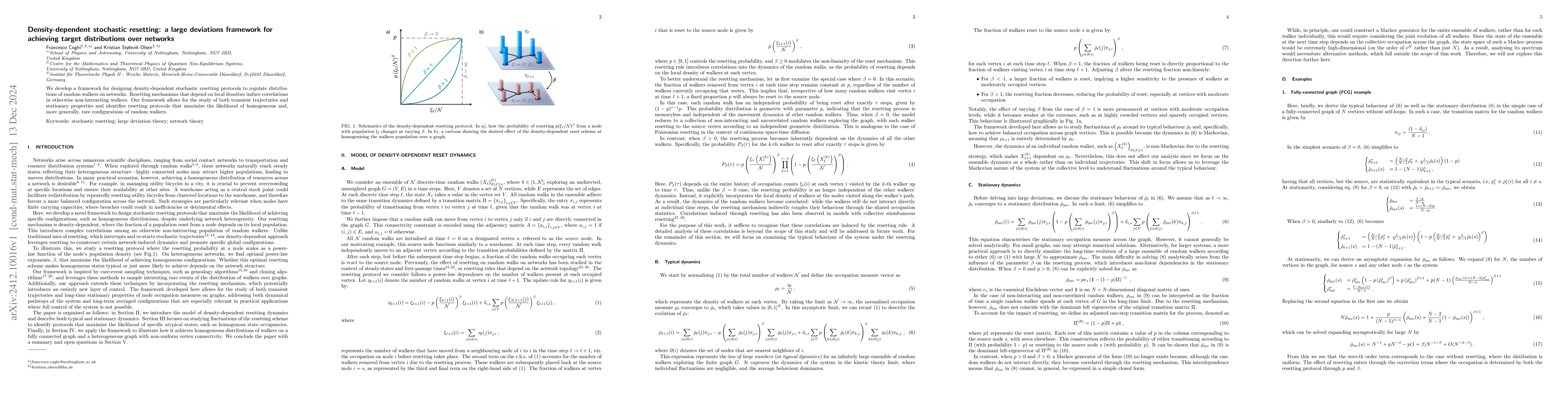 Thumbnail for Density-dependent stochastic resetting: a large deviations framework for
  achieving target distributions over networks