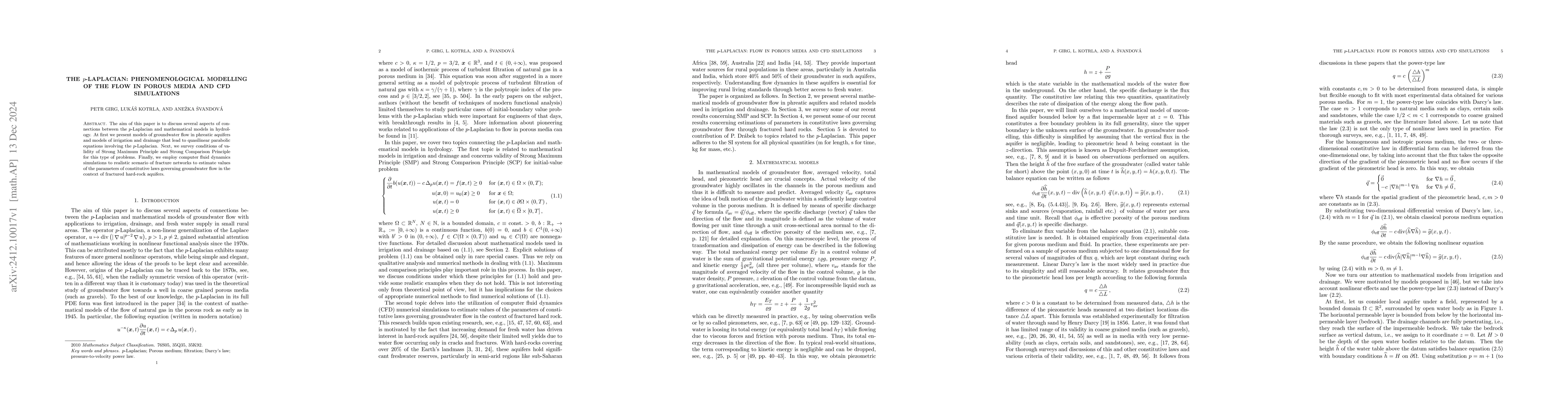 Thumbnail for The p-Laplacian: phenomenological modelling of the flow in porous media
  and CFD simulations