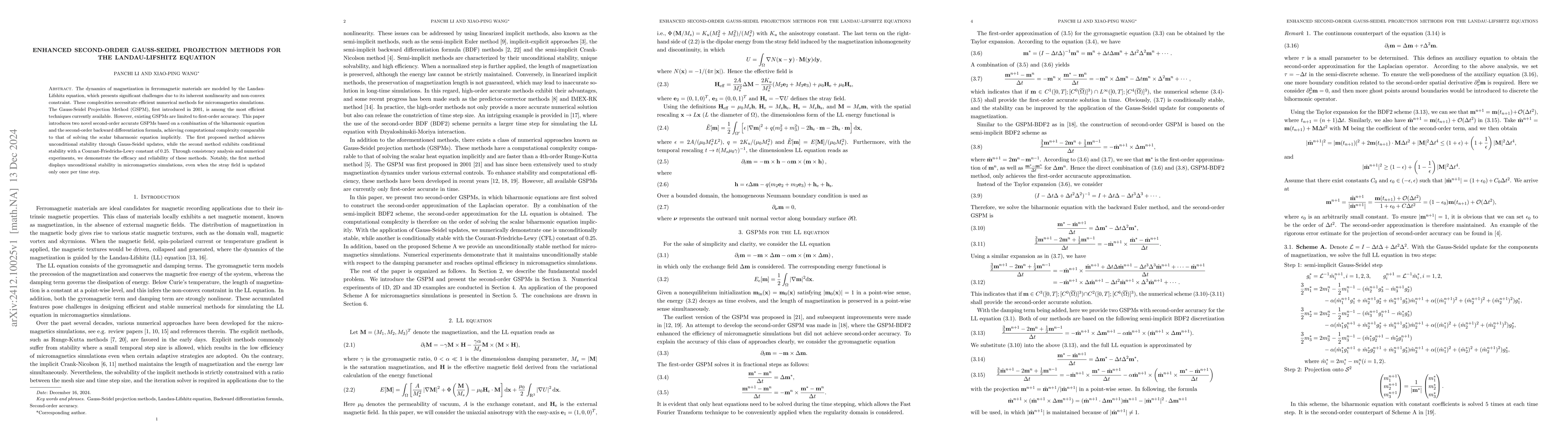 Thumbnail for Enhanced second-order Gauss-Seidel projection methods for the
  Landau-Lifshitz equation