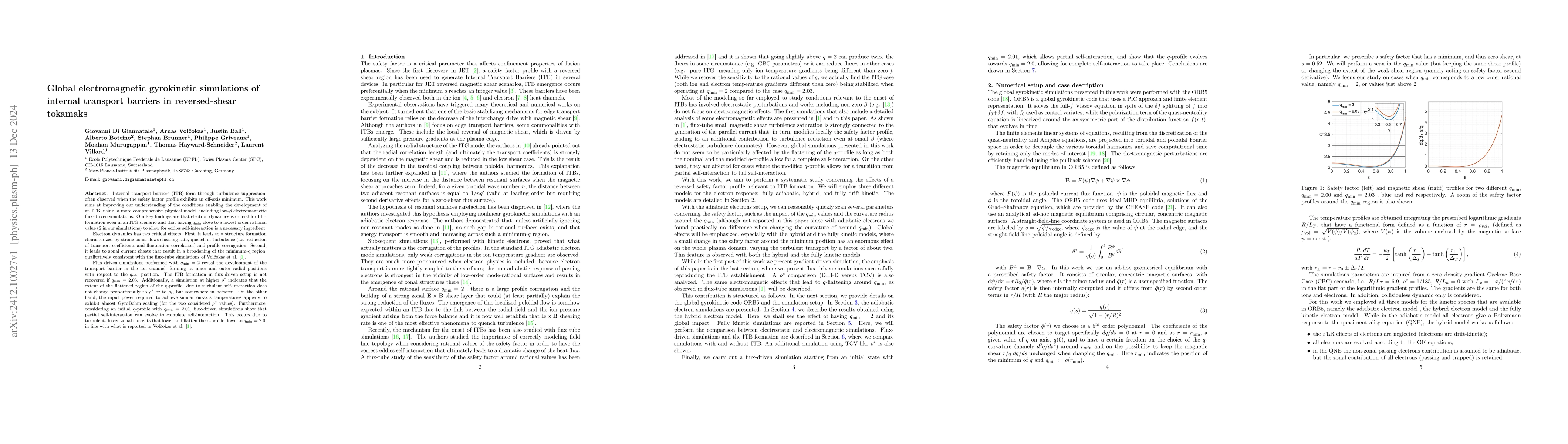 Thumbnail for Global electromagnetic gyrokinetic simulations of internal transport
  barriers in reversed-shear tokamaks